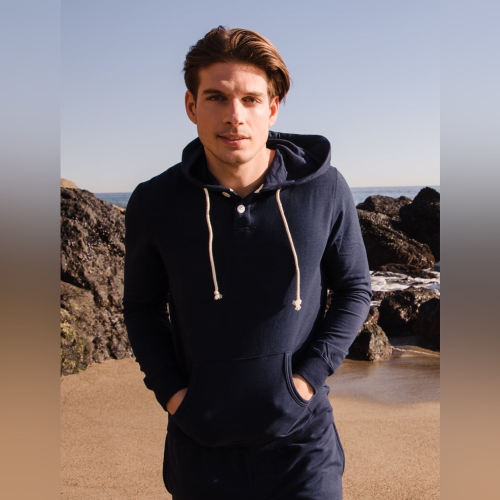Navy Blue Henley Pullover Hoodie Men’s Sz S